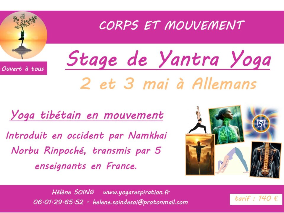 stage yantra yoga Allemans 2 et 3 mai 2026
